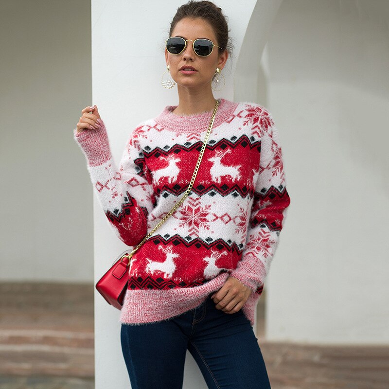 2019 Christmas Sweaters Women Thick Warm Xmas Sweater Women Pullover Sweater With Deer Elk Women Winter Sweater Knitted Female