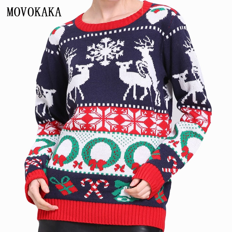 New Year Christmas Sweater Women Winter Knit Sweater Female Warm Pullover Cotton Jumper Pullover Christmas Sweater Women 20Color