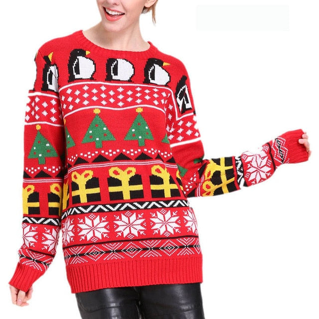 New Year Christmas Sweater Women Winter Knit Sweater Female Warm Pullover Cotton Jumper Pullover Christmas Sweater Women 20Color