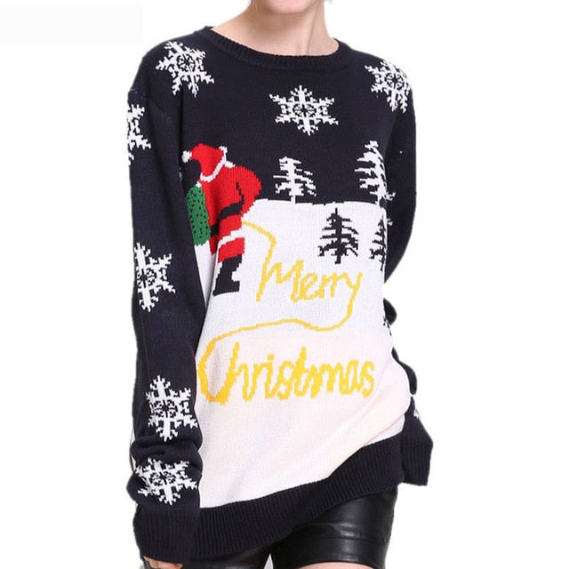 New Year Christmas Sweater Women Winter Knit Sweater Female Warm Pullover Cotton Jumper Pullover Christmas Sweater Women 20Color