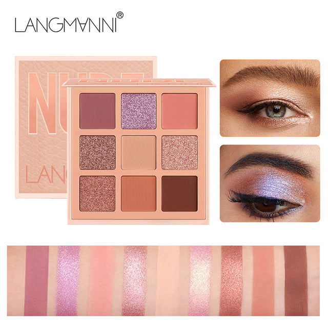 Fashion Eyeshadow Palette 9 Colors Matte Eye Shadow Naked Palette Glitter Eyeshadow Nude Make Up Set Long-lasting Effect TSLM1