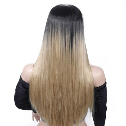 AOSIWIG Ombre Brown Straight Long Synthetic Wigs for Women Black Pink Blue Purple Wigs 24 inch Cosplay Wigs  6 Colors