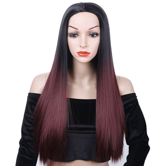 AOSIWIG Ombre Brown Straight Long Synthetic Wigs for Women Black Pink Blue Purple Wigs 24 inch Cosplay Wigs  6 Colors