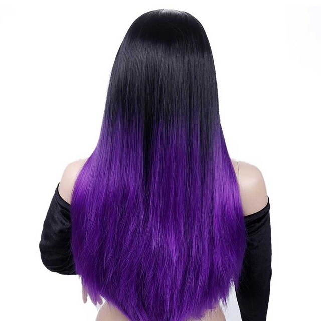 AOSIWIG Ombre Brown Straight Long Synthetic Wigs for Women Black Pink Blue Purple Wigs 24 inch Cosplay Wigs  6 Colors