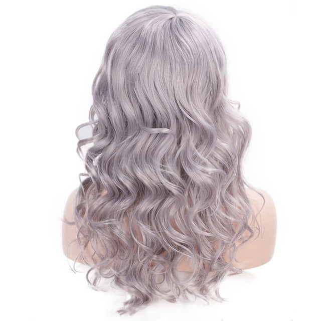 Stamped Glorious Purple Wave Wig With Bangs Synthetic Women's Wigs High Temperature Heat Resistant Fiber Cosplay Wig