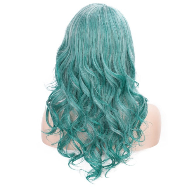 Stamped Glorious Purple Wave Wig With Bangs Synthetic Women's Wigs High Temperature Heat Resistant Fiber Cosplay Wig