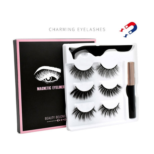 3 Pair Of Magnetic False Eyelashes Magnetic Eyeliner Tweezer Long-lasting Waterproof Magnet Fake Eyelashes Magnetic