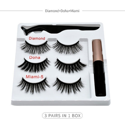3 Pair Of Magnetic False Eyelashes Magnetic Eyeliner Tweezer Long-lasting Waterproof Magnet Fake Eyelashes Magnetic