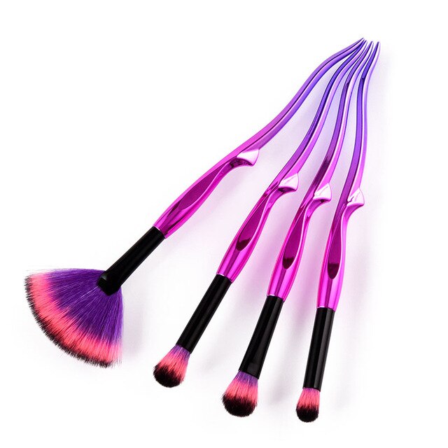 Purple Red Hair Makeup Brushes Set Fork Design Foundation Powder Eyeshadow Make Up Fan Brush Eyes Contour Blending Cosmetic Tool