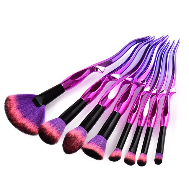 Purple Red Hair Makeup Brushes Set Fork Design Foundation Powder Eyeshadow Make Up Fan Brush Eyes Contour Blending Cosmetic Tool