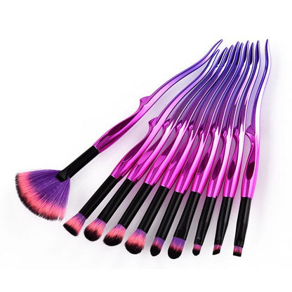 Purple Red Hair Makeup Brushes Set Fork Design Foundation Powder Eyeshadow Make Up Fan Brush Eyes Contour Blending Cosmetic Tool