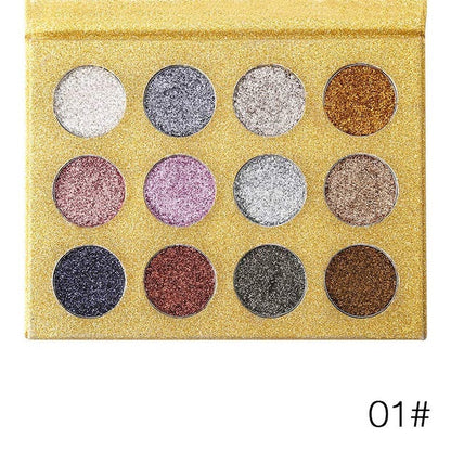 IMAGIC 12 Colors Glitter Diamond Eye Shadow Powder Makeup Sparkling Eyeshadow Palette Pigmented Pearlescent Rainbow Cosmetic Kit