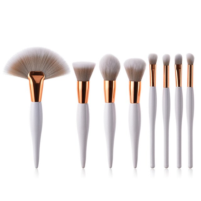 White gold Makeup Brushes Set 8pcs New Design Foundation Powder Eyeshadow Make Up Fan Brush Eyes Contour Blending Cosmetic Tools